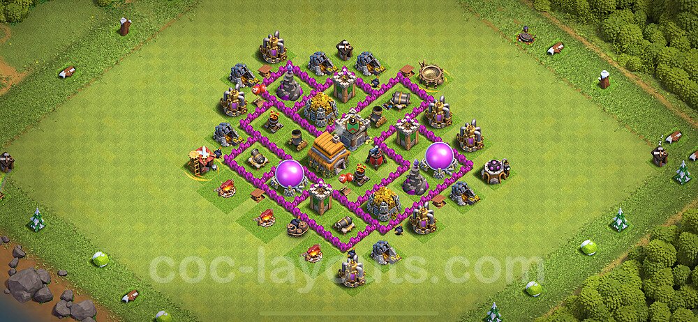 Base plan TH6 Max Levels with Link, Hybrid for Farming 2024, #158