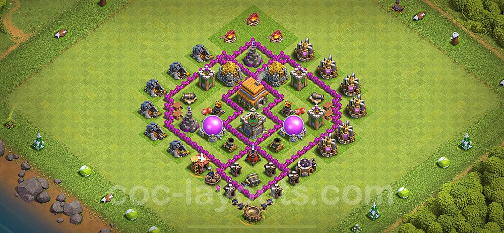Base plan TH6 (design / layout) with Link, Anti 2 Stars, Anti Everything for Farming 2024, #159