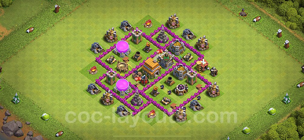 Base plan TH6 (design / layout) with Link, Anti 3 Stars for Farming 2024, #162
