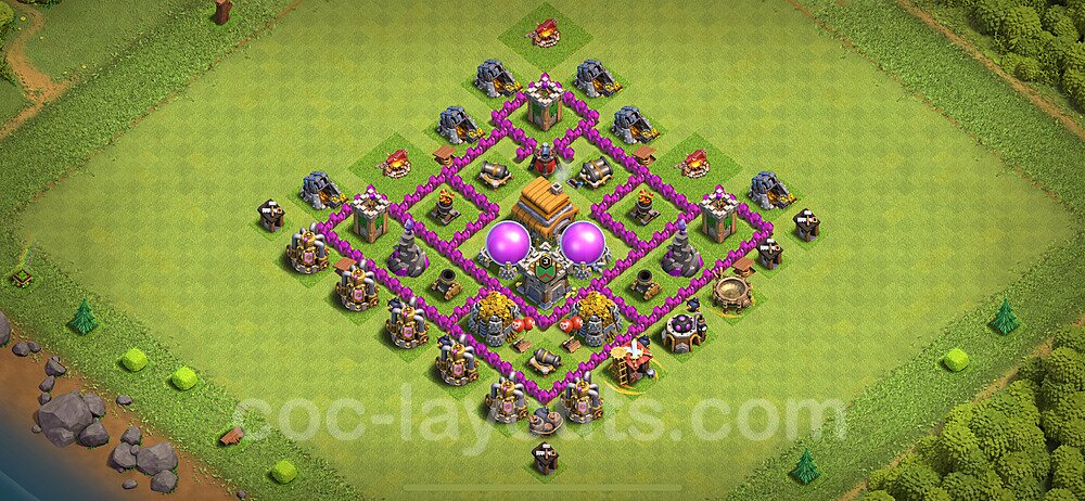 Base plan TH6 (design / layout) with Link, Anti 3 Stars, Anti Everything for Farming 2024, #168