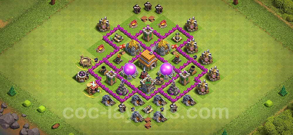 Base plan TH6 (design / layout) with Link, Anti 3 Stars, Anti Everything for Farming 2024, #170