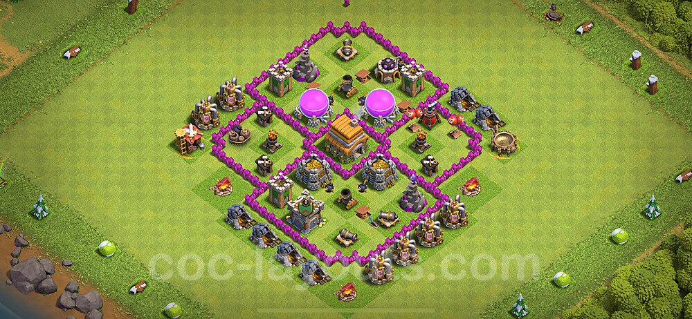 Base plan TH6 (design / layout) with Link, Anti 3 Stars for Farming 2024, #171