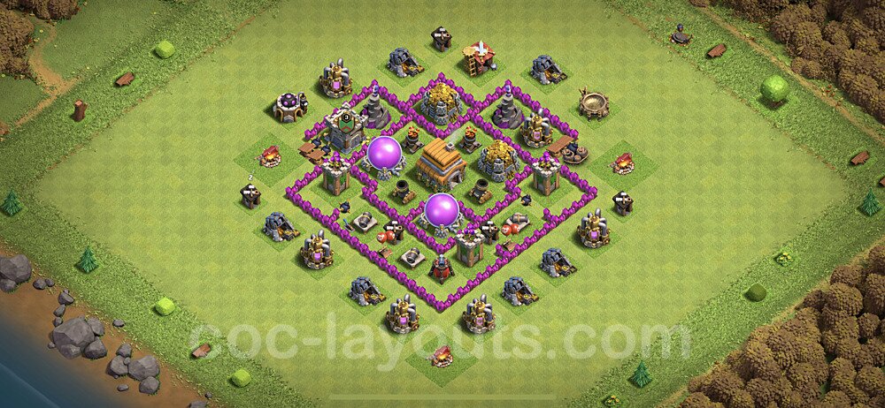 Base plan TH6 Max Levels with Link, Hybrid for Farming, #65
