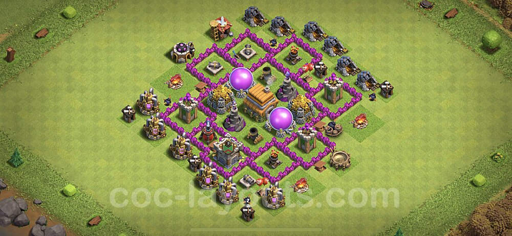 Base plan TH6 (design / layout) with Link, Anti 3 Stars, Anti Everything for Farming, #66