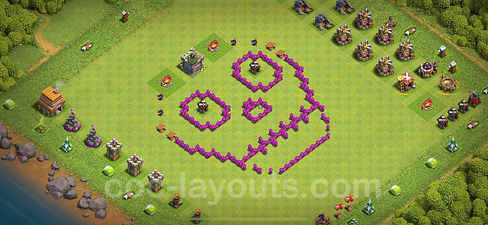 TH6 Funny Troll Base Plan with Link, Copy Town Hall 6 Art Design 2024, #12