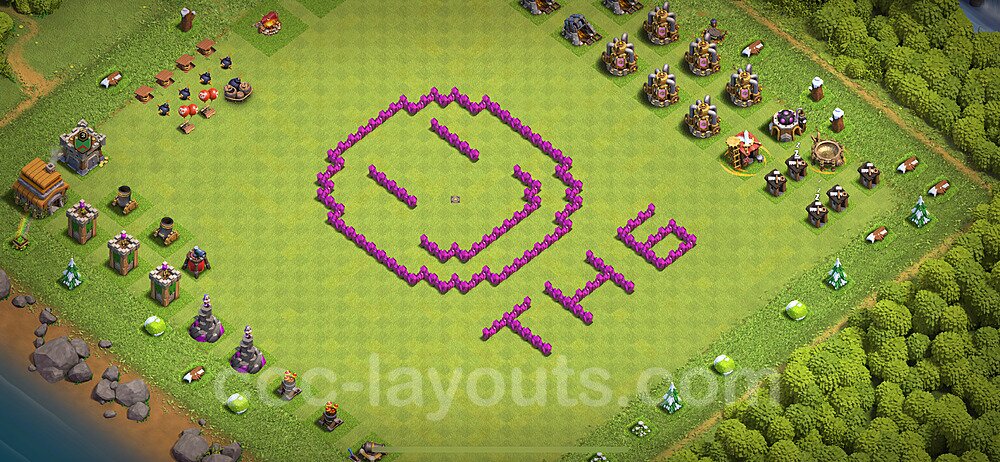 TH6 Funny Troll Base Plan with Link, Copy Town Hall 6 Art Design 2024, #13