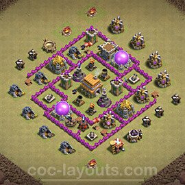 TH6 Anti 3 Stars CWL War Base Plan with Link, Hybrid, Copy Town Hall 6 Design, #16