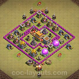 TH6 Anti 2 Stars CWL War Base Plan with Link, Hybrid, Copy Town Hall 6 Design 2024, #40