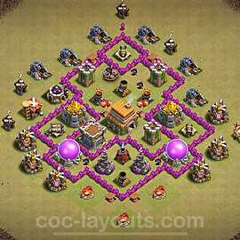 TH6 Anti 2 Stars CWL War Base Plan with Link, Hybrid, Copy Town Hall 6 Design 2024, #67