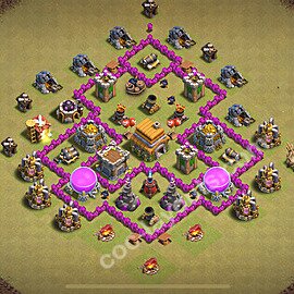 TH6 Anti 2 Stars CWL War Base Plan with Link, Hybrid, Copy Town Hall 6 Design 2025, #67