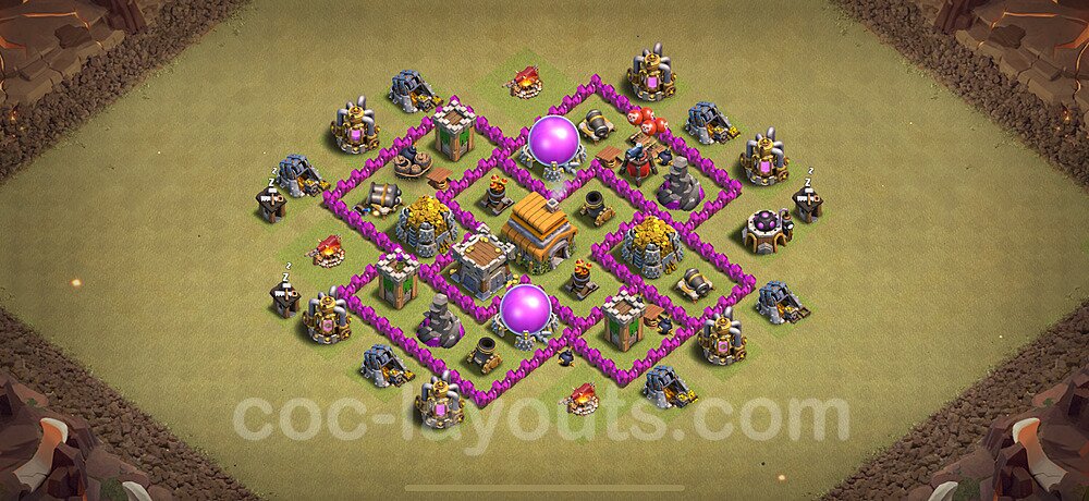 TH6 Anti 2 Stars CWL War Base Plan with Link, Anti Everything, Copy Town Hall 6 Design 2023, #37