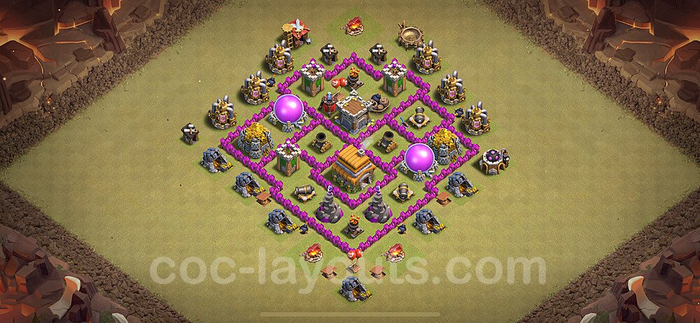 TH6 Anti 2 Stars CWL War Base Plan with Link, Anti Everything, Copy Town Hall 6 Design 2024, #65