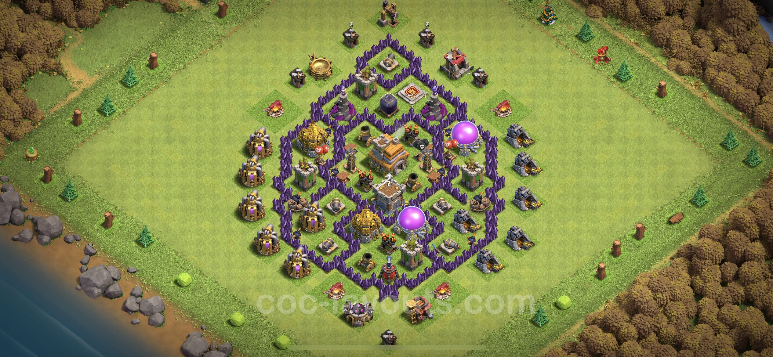 Defense (Trophy) Base TH7 with Link, Hybrid, Anti Everything - plan / layou...
