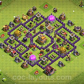 TH7 Anti 3 Stars Base Plan with Link, Hybrid, Copy Town Hall 7 Base Design 2024, #219