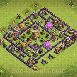 Diseño de aldea Anti Todo Ayuntamiento 7 Copiar, Anti 3 Estrellas - COC TH7 Perfecta Distribucion 2024 + Enlace - #223