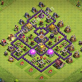 Municipio livello 7 Anti 3 Stelle Base + Link, Anti Air / Dragon - Miglior Disposizione Villaggio per Difesa COC 2025 TH7 - #245