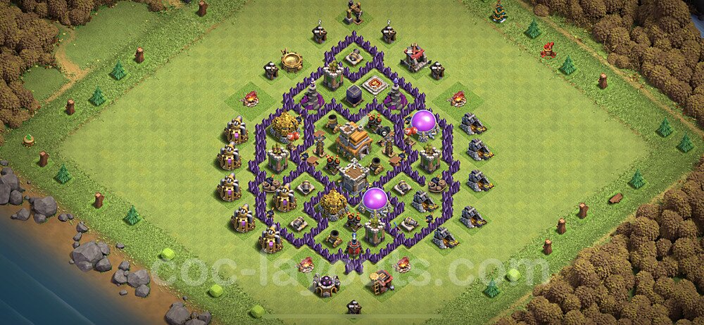 TH7 Trophy Base Plan with Link, Anti Everything, Hybrid, Copy Town Hall 7 Base Design, #189