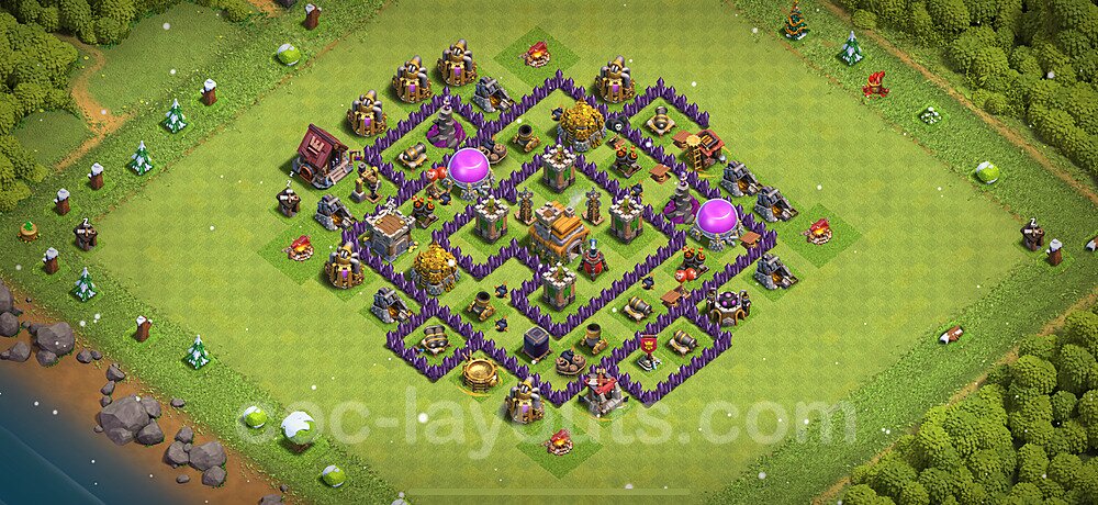 TH7 Anti 3 Stars Base Plan with Link, Hybrid, Copy Town Hall 7 Base Design 2023, #227