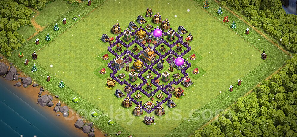 TH7 Trophy Base Plan with Link, Anti 3 Stars, Hybrid, Copy Town Hall 7 Base Design 2023, #230