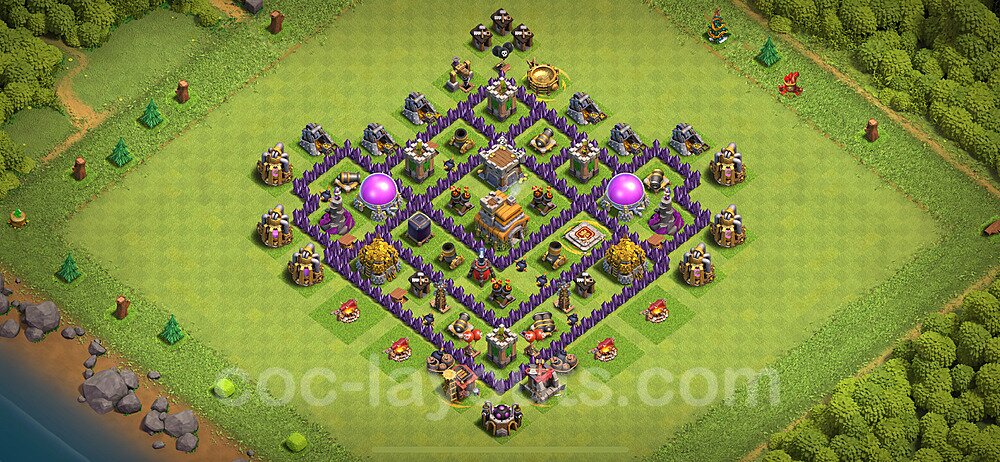 Diseño de aldea Anti 2 Estrellas Ayuntamiento 7 Copiar, Anti Todo - COC TH7 Perfecta Distribucion 2024 + Enlace - #236