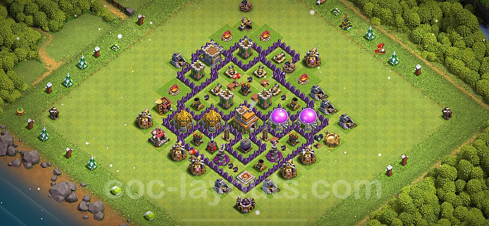 Base plan TH7 (design / layout) with Link, Anti 3 Stars, Hybrid for Farming 2024, #258