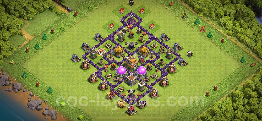 Base plan TH7 (design / layout) with Link, Anti 2 Stars, Anti Everything for Farming 2024, #272