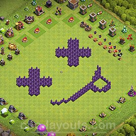 TH7 Funny Troll Base Plan with Link, Copy Town Hall 7 Art Design 2024, #42