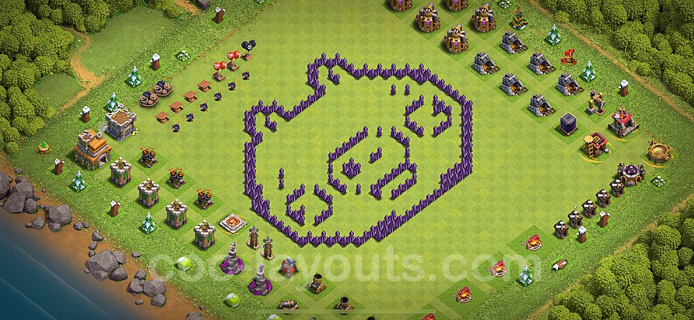 TH7 Funny Troll Base Plan with Link, Copy Town Hall 7 Art Design 2024, #16
