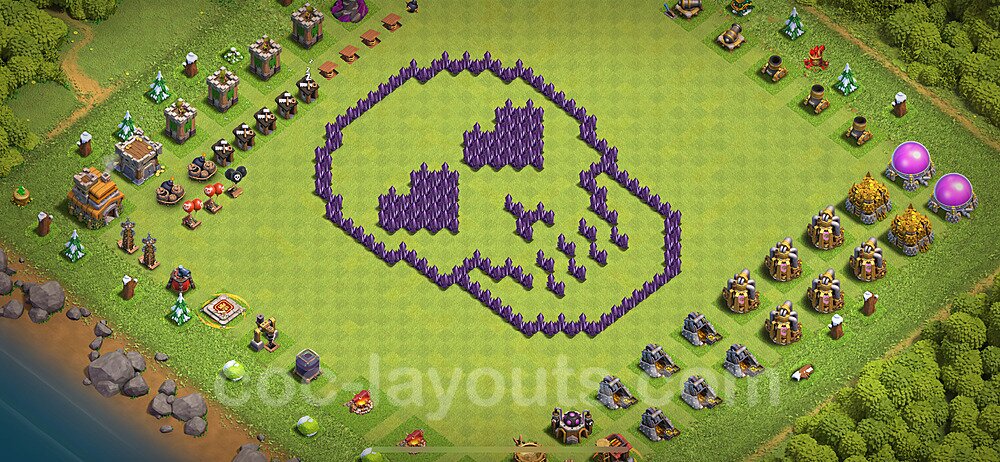 TH7 Funny Troll Base Plan with Link, Copy Town Hall 7 Art Design 2024, #19