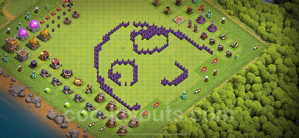 TH7 Funny Troll Base Plan with Link, Copy Town Hall 7 Art Design 2024, #20