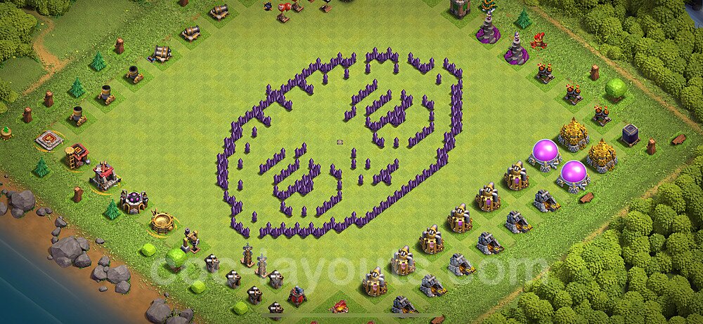 TH7 Funny Troll Base Plan with Link, Copy Town Hall 7 Art Design 2024, #32