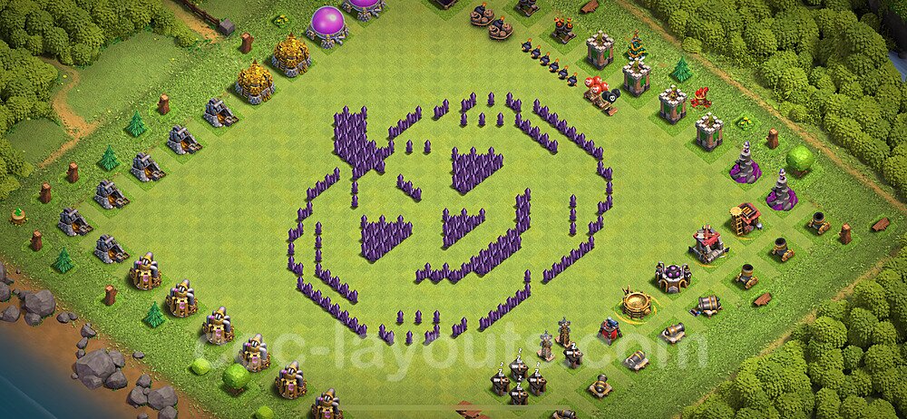 TH7 Funny Troll Base Plan with Link, Copy Town Hall 7 Art Design 2024, #34