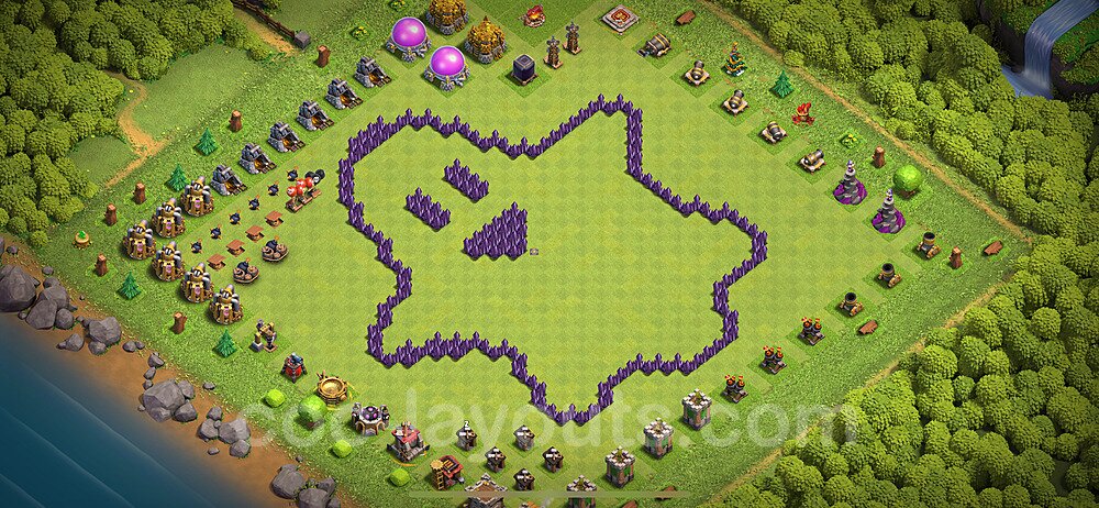 TH7 Funny Troll Base Plan with Link, Copy Town Hall 7 Art Design 2024, #35