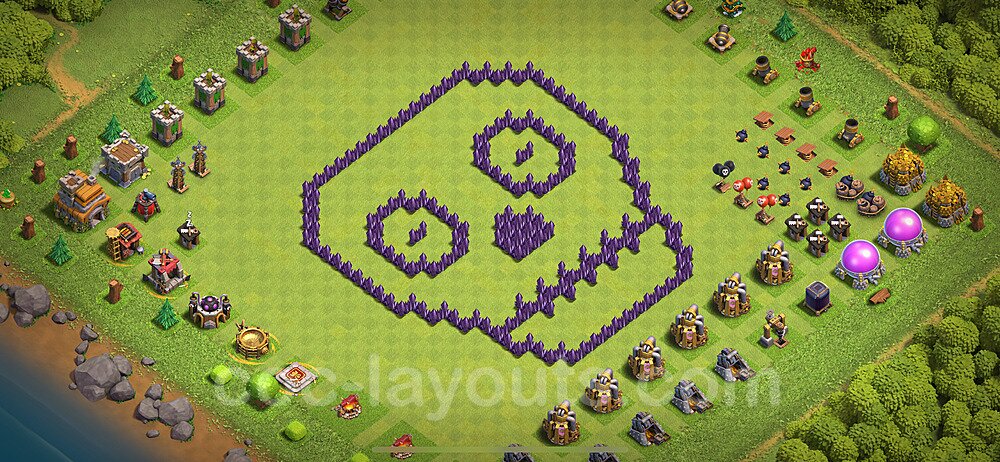 TH7 Funny Troll Base Plan with Link, Copy Town Hall 7 Art Design 2024, #37