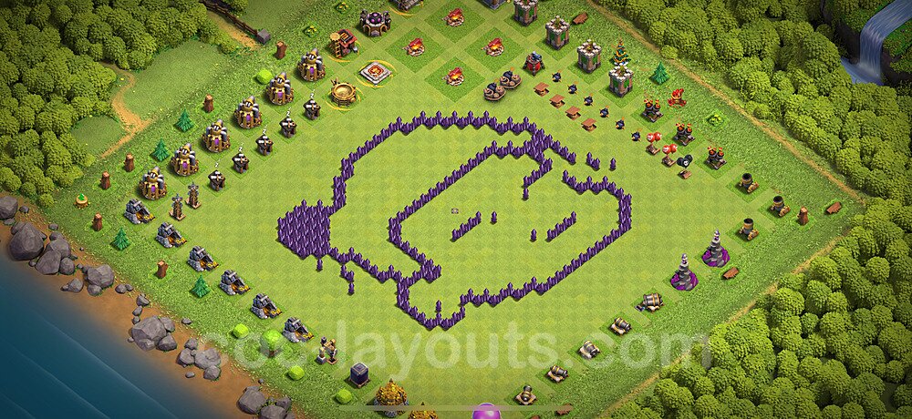 Die Troll Funny Base RH7 + Link 2024 - COC Rathaus Level 7 Art Base - #40