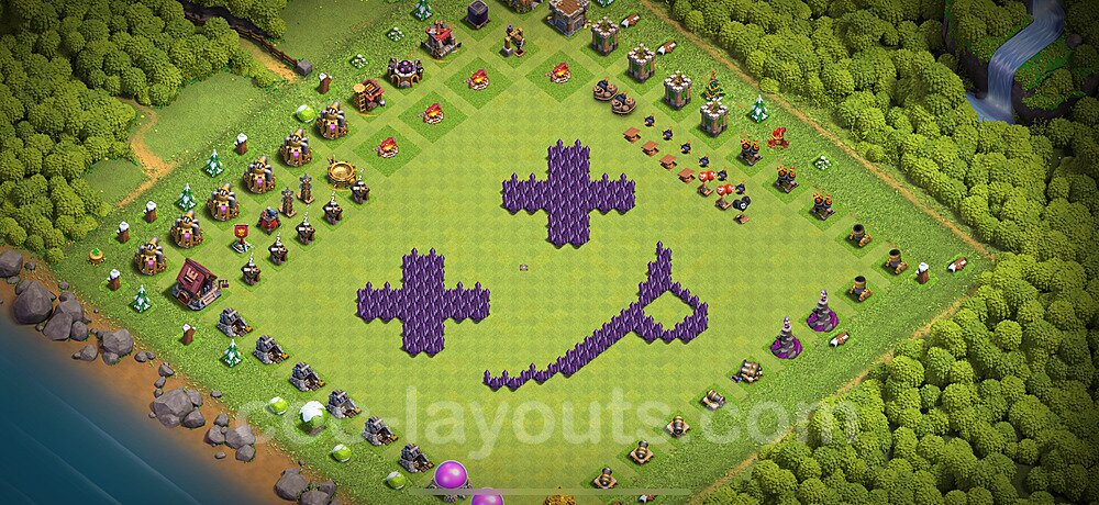 TH7 Funny Troll Base Plan with Link, Copy Town Hall 7 Art Design 2024, #42