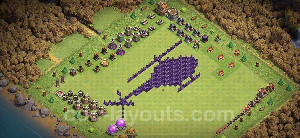 TH7 Funny Troll Base Plan with Link, Copy Town Hall 7 Art Design 2021, #6