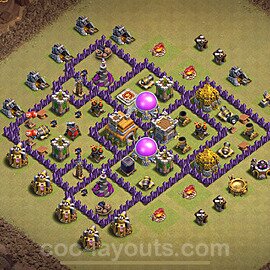 TH7 Anti 2 Stars CWL War Base Plan with Link, Hybrid, Copy Town Hall 7 Design 2024, #131