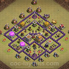 TH7 Anti 2 Stars CWL War Base Plan with Link, Hybrid, Copy Town Hall 7 Design 2024, #136