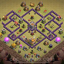 TH7 Anti 3 Stars CWL War Base Plan with Link, Copy Town Hall 7 Design 2024, #142