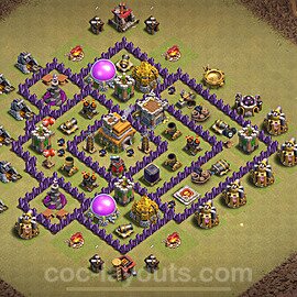 TH7 Anti 2 Stars CWL War Base Plan with Link, Hybrid, Copy Town Hall 7 Design 2024, #145