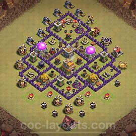 TH7 Anti 2 Stars CWL War Base Plan with Link, Hybrid, Copy Town Hall 7 Design 2025, #157