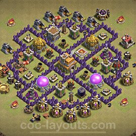 TH7 Max Levels CWL War Base Plan with Link, Anti 3 Stars, Hybrid, Copy Town Hall 7 Design, #43