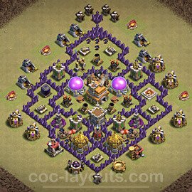 Diseño de aldea para Guerra Anti 3 Estrellas Ayuntamiento 7 Copiar, Híbrido - COC TH7 Perfecta Distribucion + Enlace - #52