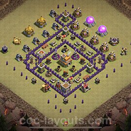 TH7 Max Levels CWL War Base Plan with Link, Anti Everything, Copy Town Hall 7 Design 2021, #54