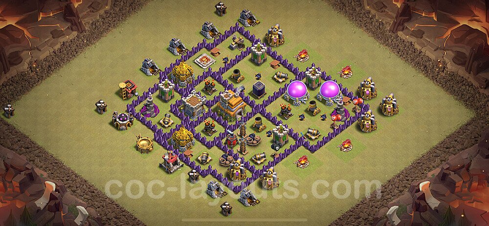 TH7 Anti 2 Stars CWL War Base Plan with Link, Hybrid, Copy Town Hall 7 Design 2024, #100