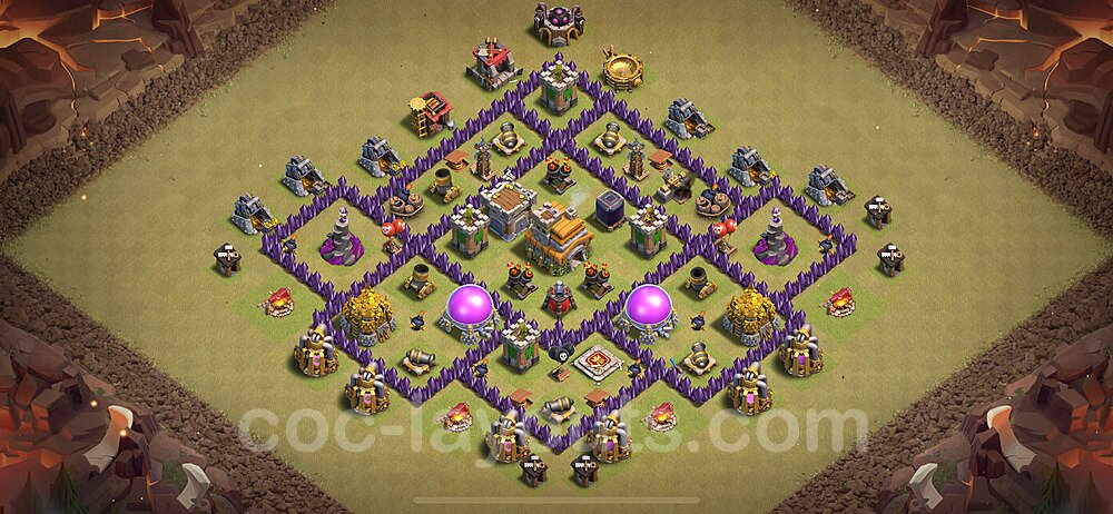 Diseño de aldea para Guerra Anti 2 Estrellas Ayuntamiento 7 Copiar, Anti Todo - COC TH7 Perfecta Distribucion 2024 + Enlace - #102