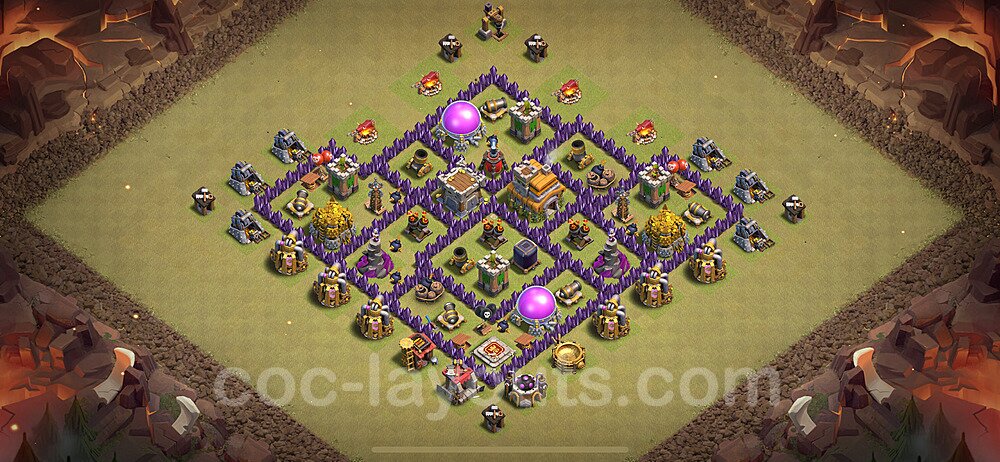 TH7 Anti 2 Stars CWL War Base Plan with Link, Hybrid, Copy Town Hall 7 Design 2024, #108