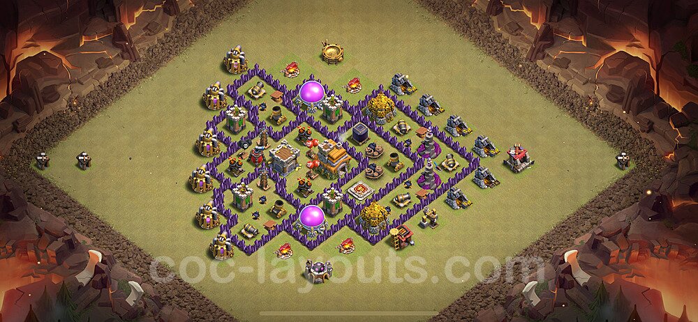 TH7 Anti 2 Stars CWL War Base Plan with Link, Anti Everything, Copy Town Hall 7 Design 2024, #120