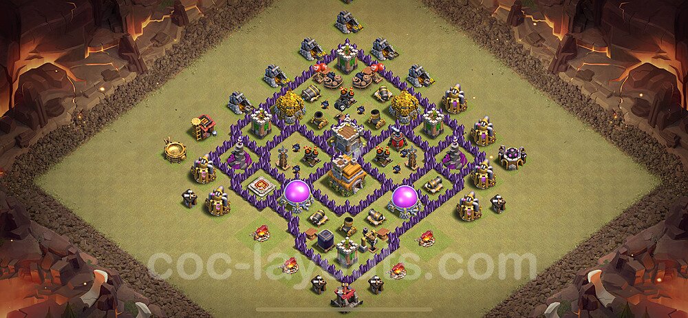 Diseño de aldea para Guerra Anti 2 Estrellas Ayuntamiento 7 Copiar, Anti Todo - COC TH7 Perfecta Distribucion 2024 + Enlace - #121